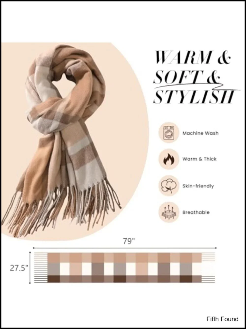 Plaid Shawl Wrap Blanket Scarf Oversized Tassel Acrylic Winter